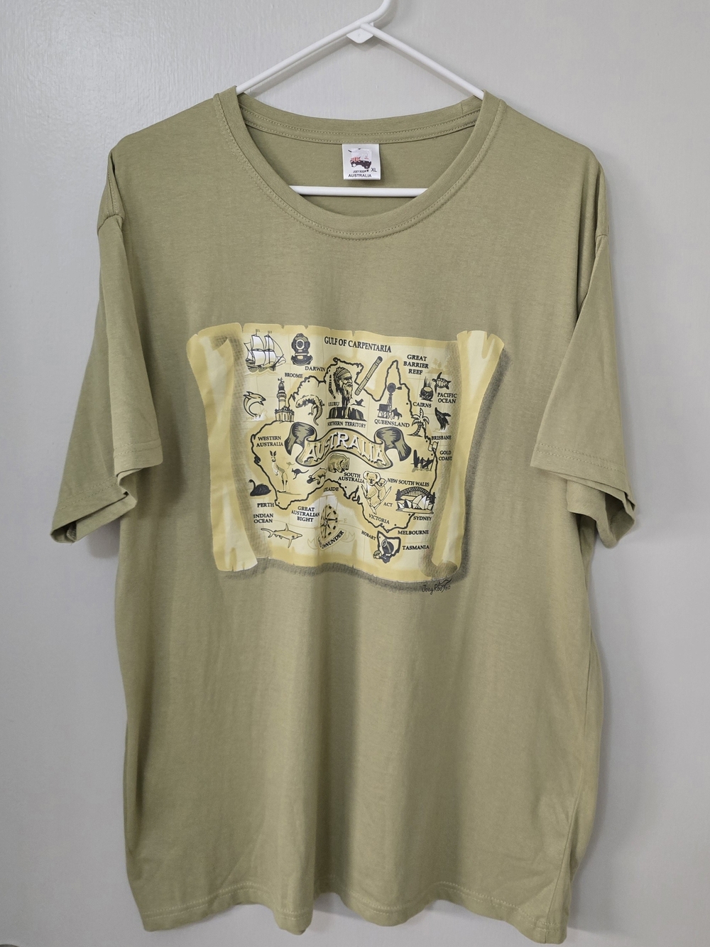 Men's Australia Joey Roo T-Shirt. Gulf Of Carpentaria Map. Sz XL.